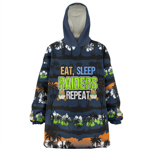 Canberra Raiders Snug Hoodie - Eat Sleep Repeat With Tropical Patterns