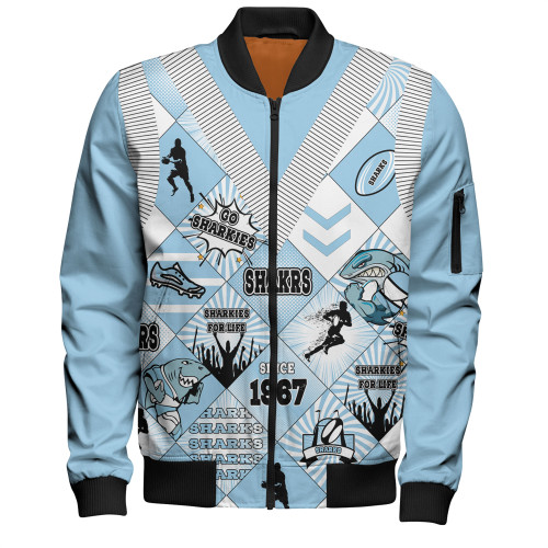 Cronulla-Sutherland Sharks Bomber Jacket - Argyle Patterns Style Tough Fan Rugby For Life