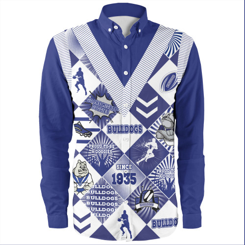 Canterbury-Bankstown Bulldogs Long Sleeve Shirt - Argyle Patterns Style Tough Fan Rugby For Life