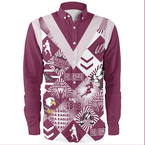 Manly Warringah Sea Eagles Long Sleeve Shirt - Argyle Patterns Style Tough Fan Rugby For Life