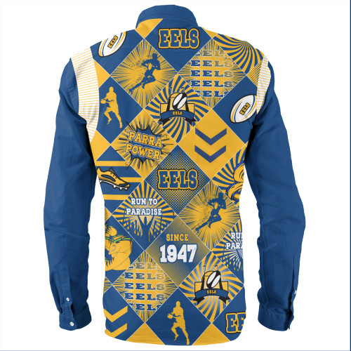 Parramatta Eels Sport Long Sleeve Shirt - Argyle Patterns Style Tough Fan Rugby For Life