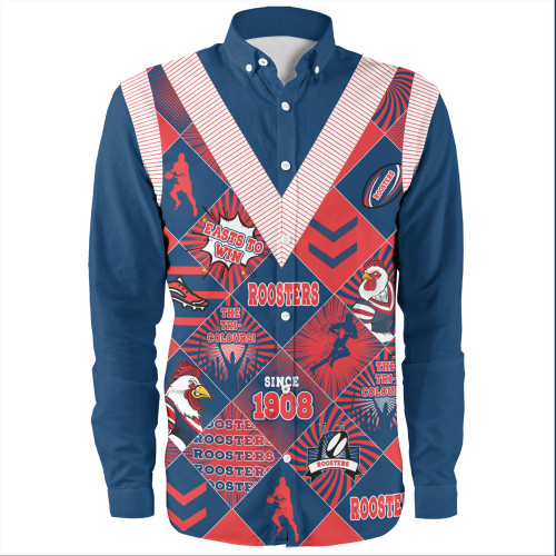 Sydney Roosters Long Sleeve Shirt - Argyle Patterns Style Tough Fan Rugby For Life