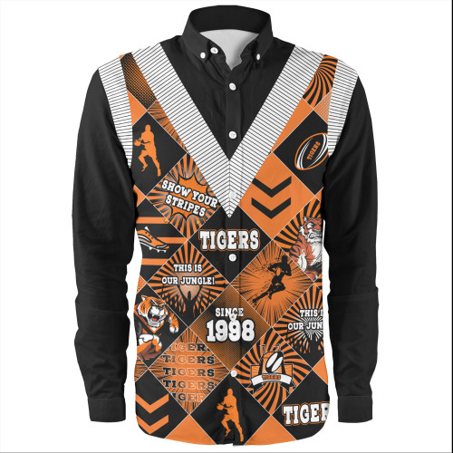 Wests Tigers Long Sleeve Shirt - Argyle Patterns Style Tough Fan Rugby For Life