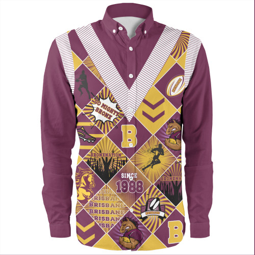 Brisbane Broncos Long Sleeve Shirt - Argyle Patterns Style Tough Fan Rugby For Life