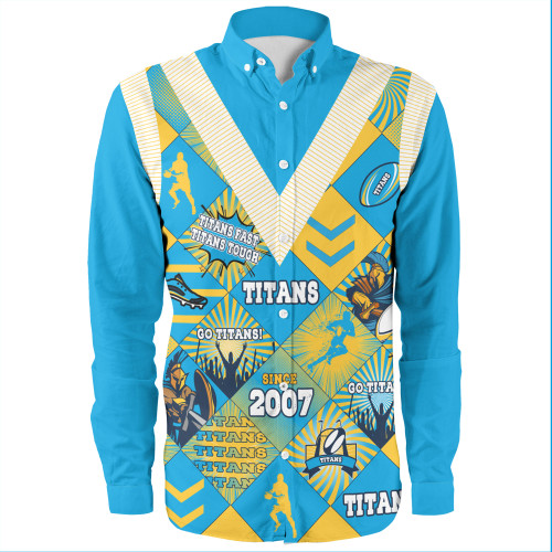 Gold Coast Titans Sport Long Sleeve Shirt - Argyle Patterns Style Tough Fan Rugby For Life