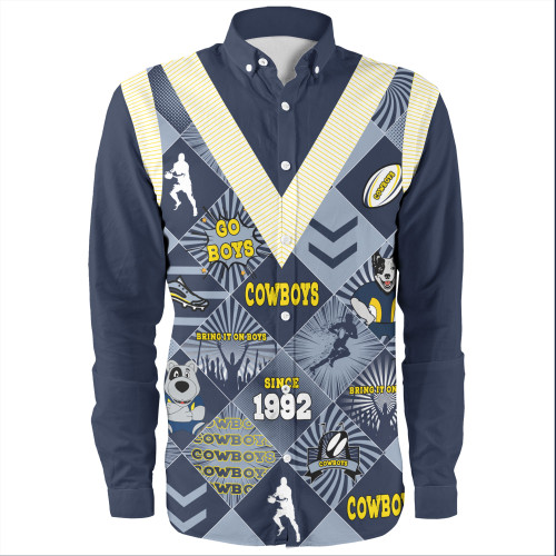 North Queensland Cowboys Long Sleeve Shirt - Argyle Patterns Style Tough Fan Rugby For Life