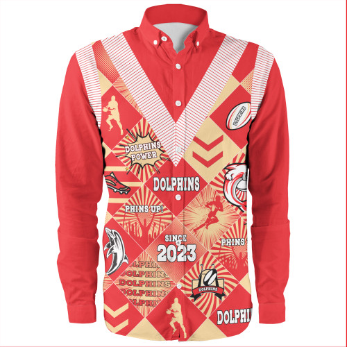 Redcliffe Dolphins Long Sleeve Shirt - Argyle Patterns Style Tough Fan Rugby For Life
