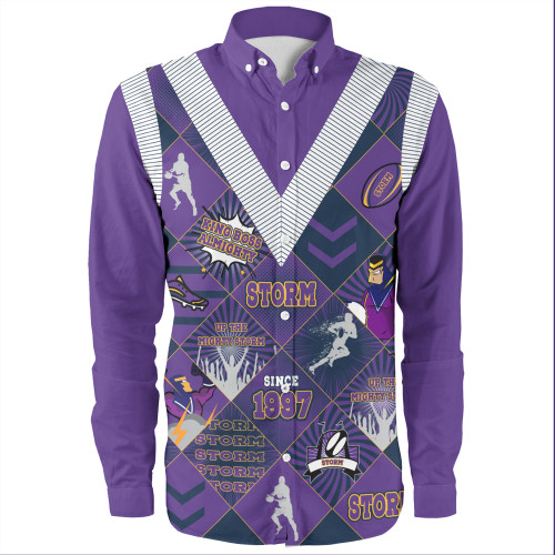 Melbourne Storm Long Sleeve Shirt - Argyle Patterns Style Tough Fan Rugby For Life