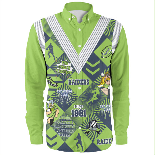 Canberra Raiders Long Sleeve Shirt - Argyle Patterns Style Tough Fan Rugby For Life