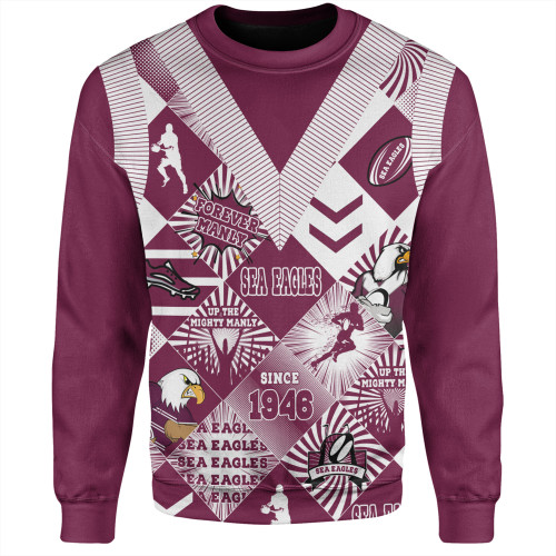 Manly Warringah Sea Eagles Sweatshirt - Argyle Patterns Style Tough Fan Rugby For Life