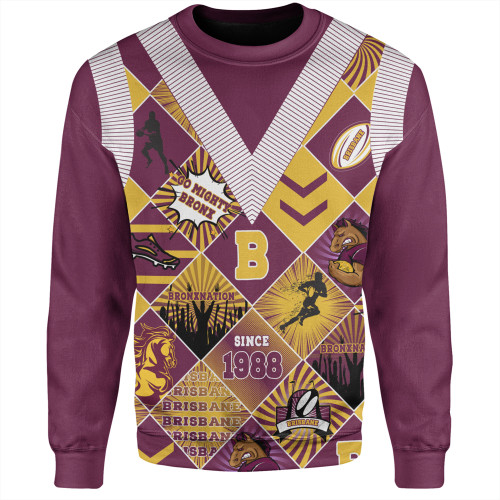 Brisbane Broncos Sweatshirt - Argyle Patterns Style Tough Fan Rugby For Life