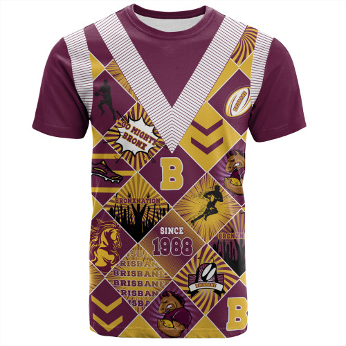 Brisbane Broncos T-Shirt - Argyle Patterns Style Tough Fan Rugby For Life