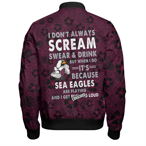 Manly Warringah Sea Eagles Bomber Jacket - Scream With Tropical Patterns Manly Warringah Sea Eagles Bomber Jacket - Scream With Tropical Patterns