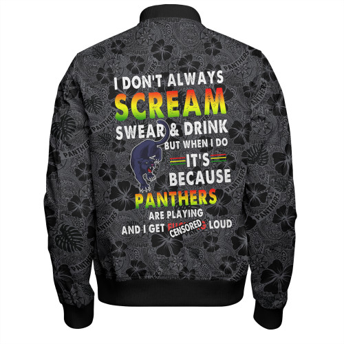 Penrith Panthers Bomber Jacket - Scream With Tropical Patterns Penrith Panthers Bomber Jacket - Scream With Tropical Patterns