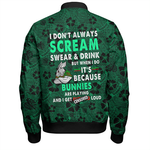 South Sydney Rabbitohs Bomber Jacket - Scream With Tropical Patterns South Sydney Rabbitohs Bomber Jacket - Scream With Tropical Patterns