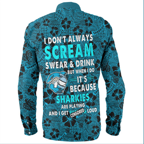 Cronulla-Sutherland Sharks Long Sleeve Shirt - Scream With Tropical Patterns Cronulla-Sutherland Sharks Long Sleeve Shirt - Scream With Tropical Patterns