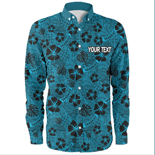 Cronulla-Sutherland Sharks Long Sleeve Shirt - Scream With Tropical Patterns Cronulla-Sutherland Sharks Long Sleeve Shirt - Scream With Tropical Patterns