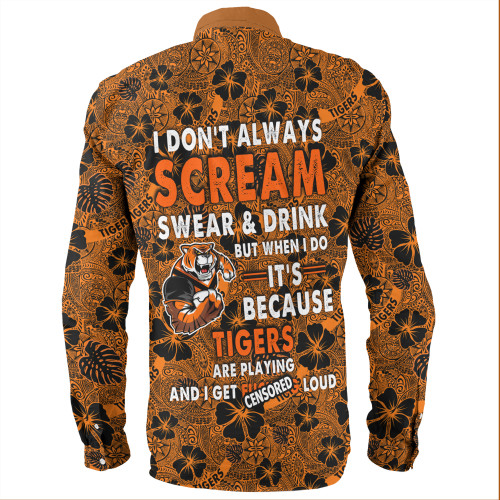Wests Tigers Long Sleeve Shirt - Scream With Tropical Patterns Wests Tigers Long Sleeve Shirt - Scream With Tropical Patterns
