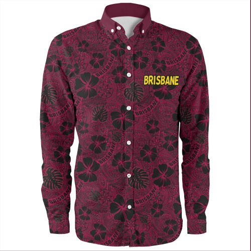 Brisbane Broncos Long Sleeve Shirt - Scream With Tropical Patterns