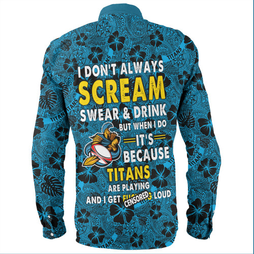 Gold Coast Titans Sport Long Sleeve Shirt - Scream With Tropical Patterns Gold Coast Titans Sport Long Sleeve Shirt - Scream With Tropical Patterns