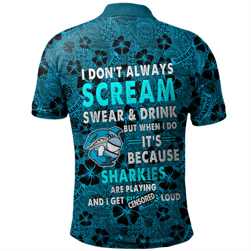 Cronulla-Sutherland Sharks Polo Shirt - Scream With Tropical Patterns Cronulla-Sutherland Sharks Polo Shirt - Scream With Tropical Patterns