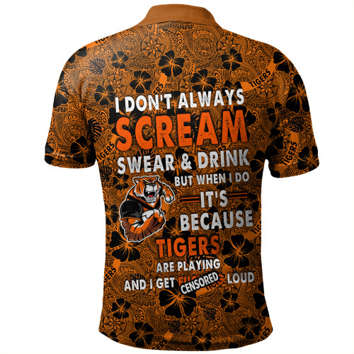Wests Tigers Polo Shirt - Scream With Tropical Patterns Wests Tigers Polo Shirt - Scream With Tropical Patterns