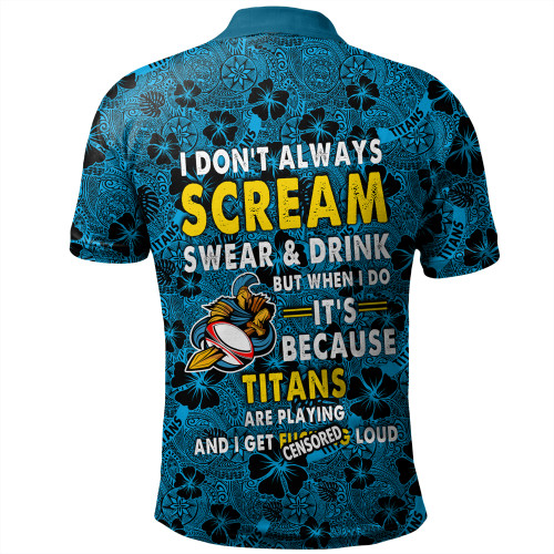 Gold Coast Titans Sport Polo Shirt - Scream With Tropical Patterns Gold Coast Titans Sport Polo Shirt - Scream With Tropical Patterns