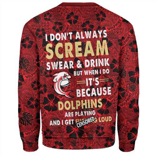 Redcliffe Dolphins Sweatshirt - Scream With Tropical Patterns Redcliffe Dolphins Sweatshirt - Scream With Tropical Patterns