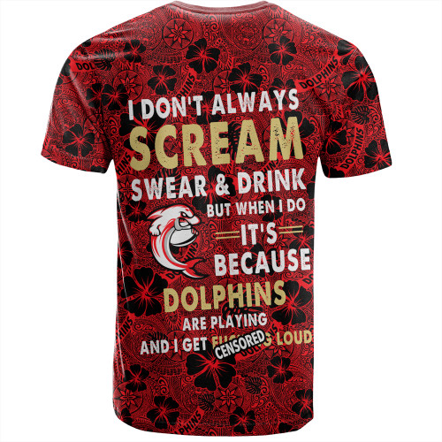 Redcliffe Dolphins T-Shirt - Scream With Tropical Patterns Redcliffe Dolphins T-Shirt - Scream With Tropical Patterns