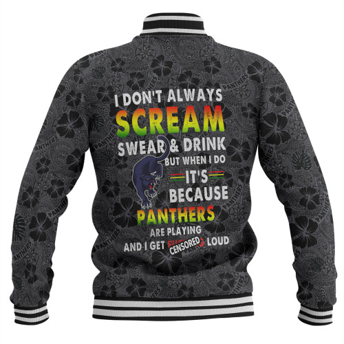 Penrith Panthers Baseball Jacket - Scream With Tropical Patterns Penrith Panthers Baseball Jacket - Scream With Tropical Patterns