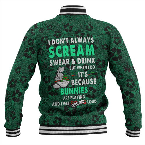 South Sydney Rabbitohs Baseball Jacket - Scream With Tropical Patterns South Sydney Rabbitohs Baseball Jacket - Scream With Tropical Patterns