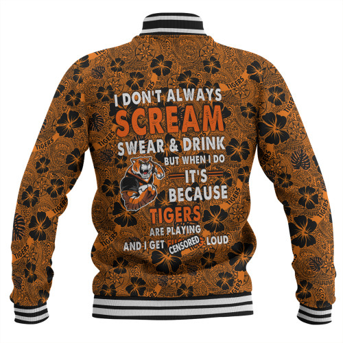 Wests Tigers Baseball Jacket - Scream With Tropical Patterns Wests Tigers Baseball Jacket - Scream With Tropical Patterns