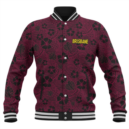 Brisbane Broncos Baseball Jacket - Scream With Tropical Patterns