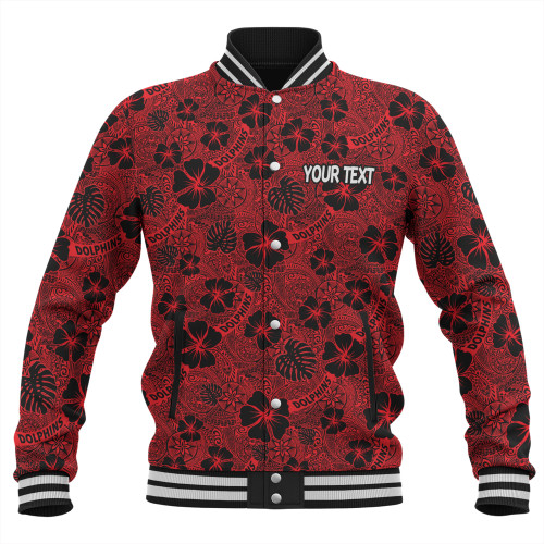 Redcliffe Dolphins Baseball Jacket - Scream With Tropical Patterns Redcliffe Dolphins Baseball Jacket - Scream With Tropical Patterns