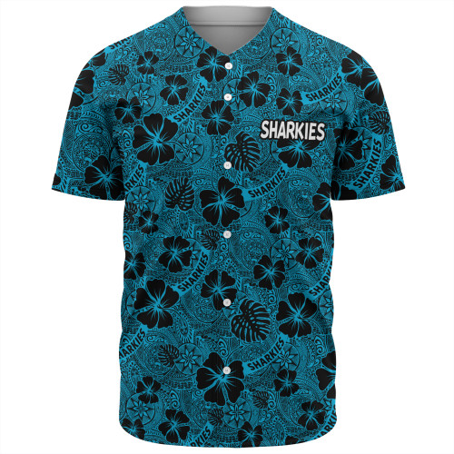 Cronulla-Sutherland Sharks Baseball Shirt - Scream With Tropical Patterns
