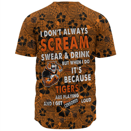 Wests Tigers Baseball Shirt - Scream With Tropical Patterns Wests Tigers Baseball Shirt - Scream With Tropical Patterns