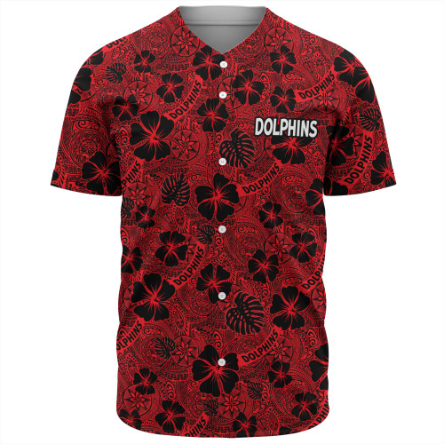 Redcliffe Dolphins Baseball Shirt - Scream With Tropical Patterns