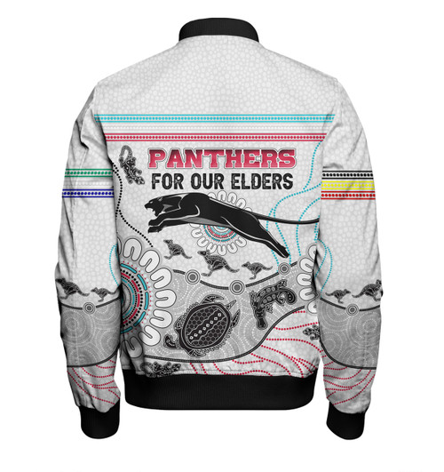 Penrith Panthers Naidoc Week Custom Bomber Jacket - NAIDOC WEEK 2023 Indigenous Inspired For Our Elders Theme (White)