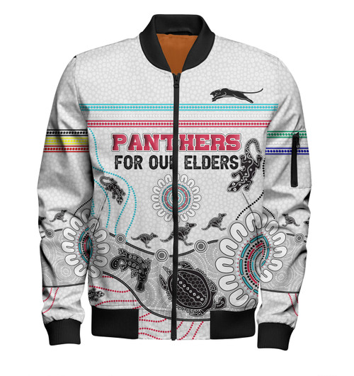 Penrith Panthers Naidoc Week Custom Bomber Jacket - NAIDOC WEEK 2023 Indigenous Inspired For Our Elders Theme (White)