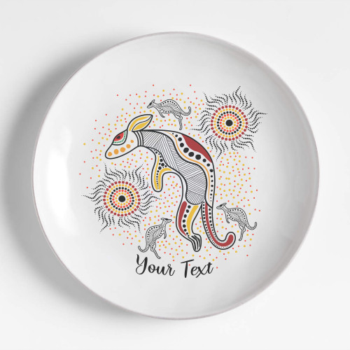 Australia Aboriginal Inspired Custom Ceramic Plate - Kangaroos Plate