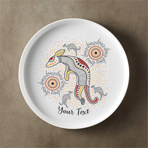 Australia Aboriginal Inspired Custom Ceramic Plate - Kangaroos Plate