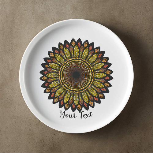 Australia Aboriginal Inspired Custom Ceramic Plate - Aboriginal Sunflower Plate