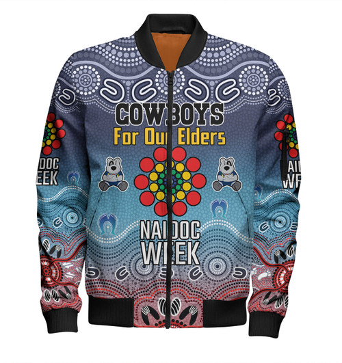 North Queensland Cowboys Naidoc Custom Bomber Jacket - NAIDOC WEEK 2023 Indigenous Inspired For Our Elders Theme (White) North Queensland Cowboys Naidoc Custom Bomber Jacket - NAIDOC WEEK 2023 Indigenous Inspired For Our Elders Theme (White)