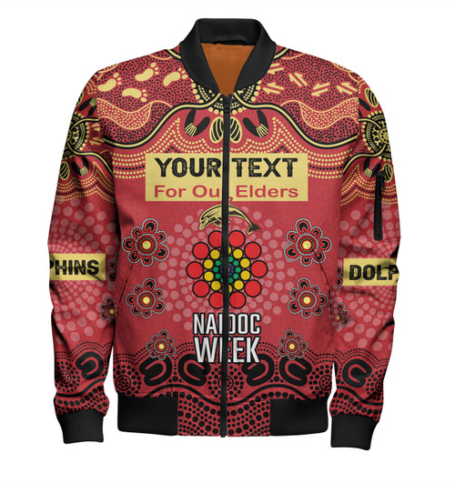 Redcliffe Dolphins Naidoc Week Custom Bomber Jacket - NAIDOC WEEK 2023 Indigenous Inspired For Our Elders Theme (White) Redcliffe Dolphins Naidoc Week Custom Bomber Jacket - NAIDOC WEEK 2023 Indigenous Inspired For Our Elders Theme (White)