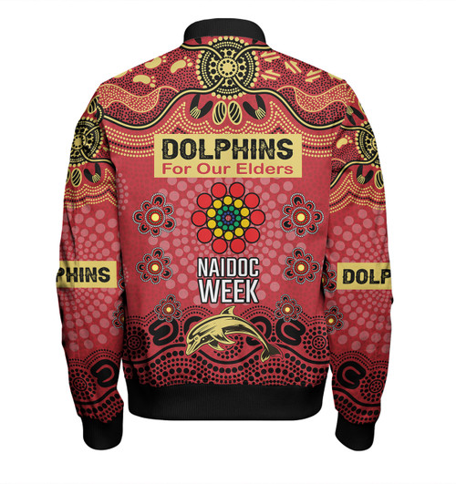 Redcliffe Dolphins Naidoc Week Custom Bomber Jacket - NAIDOC WEEK 2023 Indigenous Inspired For Our Elders Theme (White) Redcliffe Dolphins Naidoc Week Custom Bomber Jacket - NAIDOC WEEK 2023 Indigenous Inspired For Our Elders Theme (White)