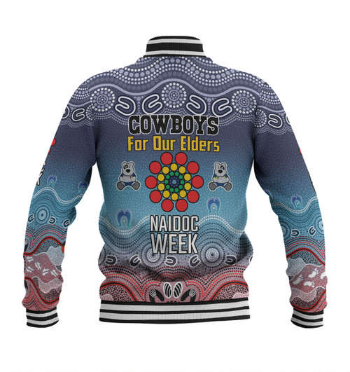 North Queensland Cowboys Naidoc Custom Baseball Jacket - NAIDOC WEEK 2023 Indigenous Inspired For Our Elders Theme (White) North Queensland Cowboys Naidoc Custom Baseball Jacket - NAIDOC WEEK 2023 Indigenous Inspired For Our Elders Theme (White)