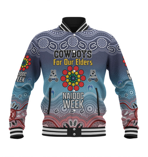 North Queensland Cowboys Naidoc Custom Baseball Jacket - NAIDOC WEEK 2023 Indigenous Inspired For Our Elders Theme (White) North Queensland Cowboys Naidoc Custom Baseball Jacket - NAIDOC WEEK 2023 Indigenous Inspired For Our Elders Theme (White)