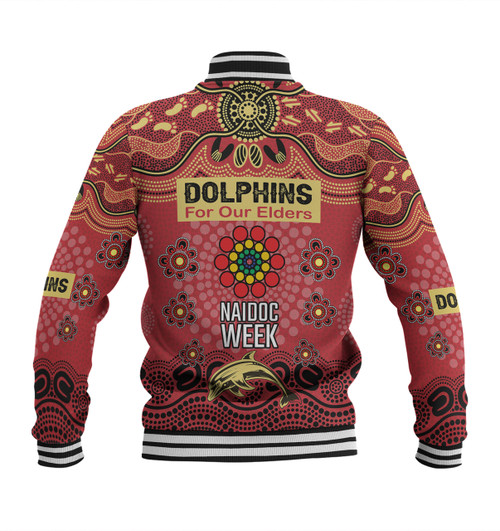 Redcliffe Dolphins Naidoc Week Custom Baseball Jacket - NAIDOC WEEK 2023 Indigenous Inspired For Our Elders Theme (White) Redcliffe Dolphins Naidoc Week Custom Baseball Jacket - NAIDOC WEEK 2023 Indigenous Inspired For Our Elders Theme (White)