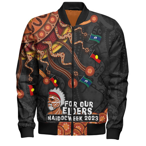 Australia Naidoc Week Bomber Jacket - For Our Elders Naidoc Week Snake Aboriginal Painting With Flag