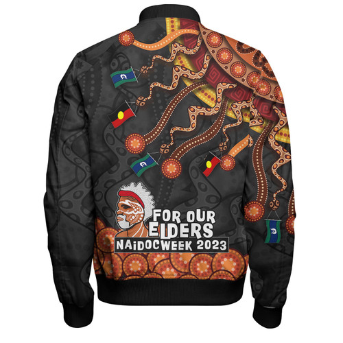 Australia Naidoc Week Bomber Jacket - For Our Elders Naidoc Week Snake Aboriginal Painting With Flag Australia Naidoc Week Bomber Jacket - For Our Elders Naidoc Week Snake Aboriginal Painting With Flag